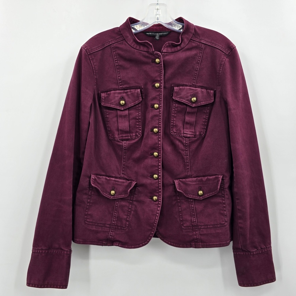 White House Black Market Jacket Womens 8 Plum Purple Brass Button Blazer